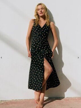 Sezane Fitia Dress Black/Beige Polka Dots  - Size 8 (FR 40)